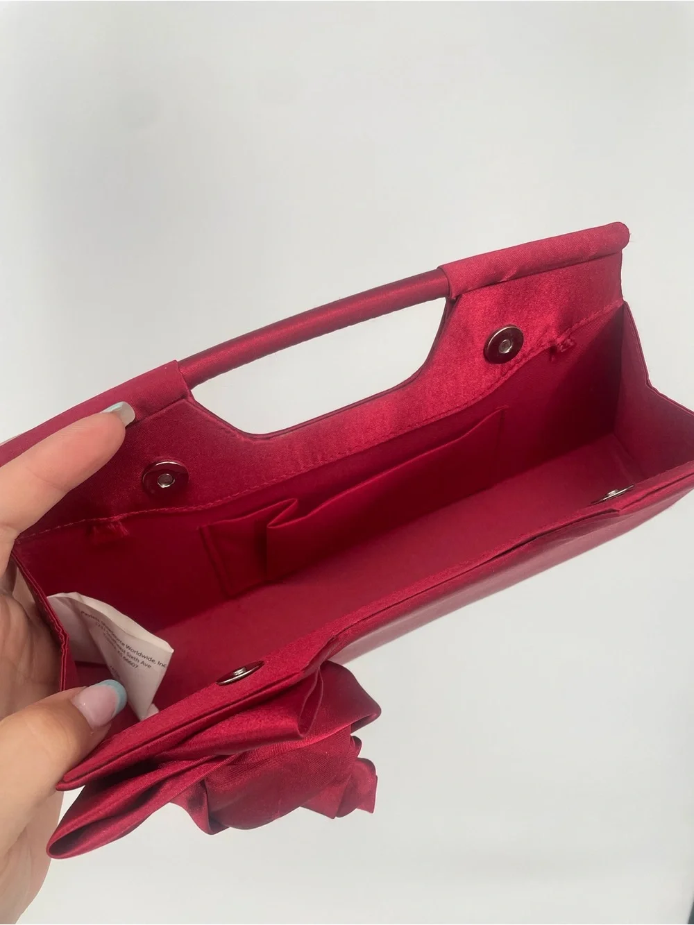 Y2K Red Satin Rosette Small Evening Bag Clutch Snap Close Formal Handbag